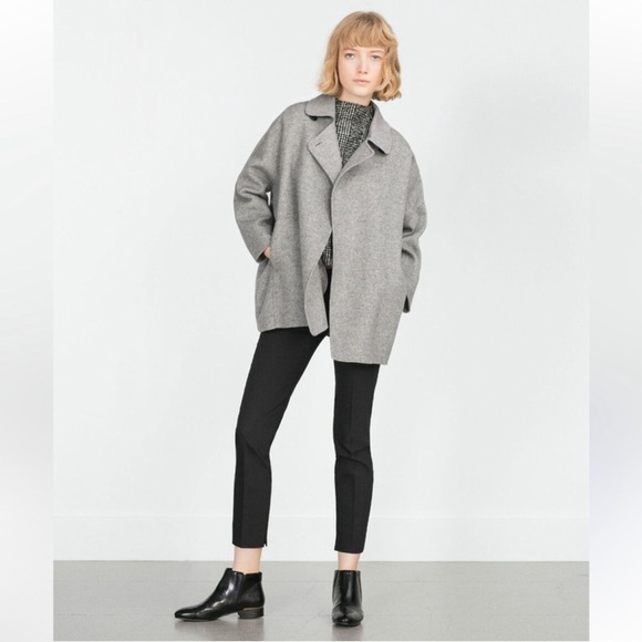 Zara Women’s Handmade Oversized Grey Wool Blend Short Coat Size Medium - Picture 1 of 9